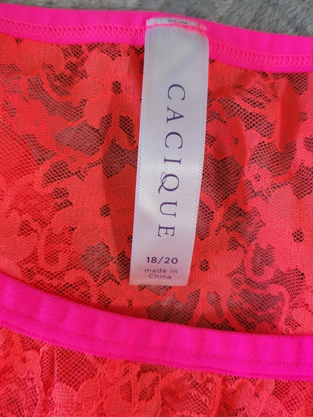 Cacique Plus Size 18/20 Pink/Red Floral Lace Cami Camisole Adjustable Sheer Neon - Picture 4 of 7